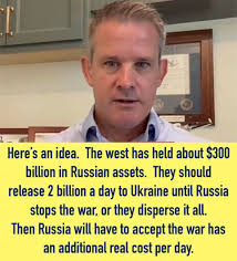 Here's an idea. The west has held about $300 billion in Russian assets.  They should release 2 billion a day to Ukraine until Russia stops the war,  or they disperse it all.