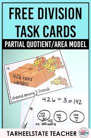 Free Area Model Division Teaching Resource Tarheelstate Teacher Division Task Cards Area Model Division Math Task Cards