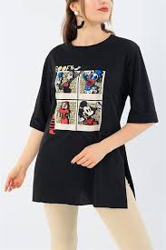 19 95 Tl Siyah Duble Kol Yirtmacli Tisort 34212 Modamizbir 2020 Moda Stilleri Tisort Mankenler