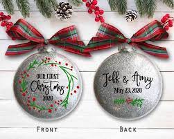 Our First Christmas Ornament Married Personalized Wedding Gift Wedding Date Gifts Couple Mr And Mrs Newlywed Gift Just Married Our First Christmas Ornament Christmas Ornaments Personalized Christmas Gifts