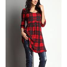 Reborn Collection Red Glen Plaid Empire Waist Tunic