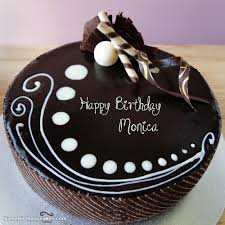 Birthday Wishes Cake With Name And Photo Download The Name Monica Is Generated On Happy Birthday Images Download Or Share With Your Friends Or R Happy Birthday Chocolate Cake Chocolate Cake Images Cake Name