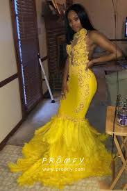Beaded Floral Lace And Feather Yellow Prom Dress In 2020 Prom Dresses Yellow Prom Dresses Black Girl Prom Dresses