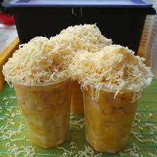 A cup of corn with cheese (jagung keju) above the table. Jagung Cheese Viral Photos Facebook
