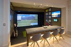 Sophisticated Lake House Golf Simulator Room Home Golf Simulator Golf Room