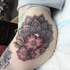 Tattoo by justin dion at sovereign tattoo in portland oregon. Mandala Flowers On Womans Hip