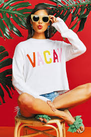 Cropped Varsity Sweater Vacay Graphic Varsity Sweater Sweaters Fashion