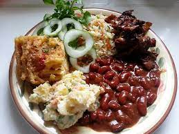 Image Result For Caribbean Sunday With Pie Rice And Potato Salad Trini Food Caribbean Recipes Food