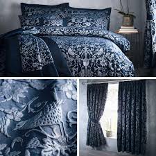 Garment washed solid full/queen duvet cover set in navy. Navy Duvet Covers Tree Textured Jacquard Luxury Blue Quilt Cover Bedding Sets Ebay