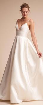 Glamorous Satin Spaghetti Straps Neckline A Line Wedding Dresses With Pockets Ama Wedding Dresses With Straps Wedding Dresses Satin Wedding Dress With Pockets