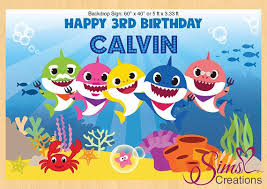 Happy First Birthday Baby Shark Cake Topper Printable Free Personalized Baby Shark Printable Party Backdrop Pinkfong Baby Shark Party Theme Under The Sea Shark Theme Birthday Shark Birthday Shark Birthday Invitations