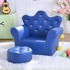 Wayerty Kinder Sofa Pu Leder Prinzessin Sofa Mit Eingebetteten Crystal Gepolsterter Sessel Mit Hocker Blau Kinderz Kinder Sofa Sessel Mit Hocker Sofastuhl
