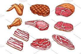Vector Sketch Meat Butcher Products Icons Meat Butcher Chicken Icon Vector Sketch