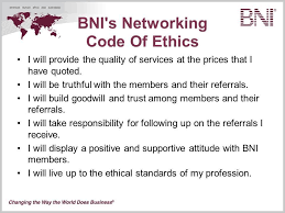 Bni Networking Code Of Ethics Code Of Ethics Business Ethics Ethics Policy