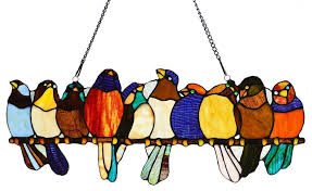 Birds On A Wire Stained Glass Birds On A Wire Decorative Stained Glass Hanging Window Panel Stained Glass Birds Stained Glass Crafts Stained Glass