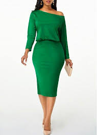 High Waist Skew Neck Green Dress On Sale Only Us 28 39 Now Buy Cheap High Waist Skew Neck Green Dress At In 2020 Fashion Dresses Online Fashion Necklines For Dresses