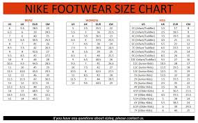 nike shoes size chart womens