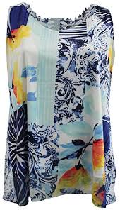 Bny Corner Womens Plus Size Sleeveless Floral Print Lace Back Summer Tank Top 1x 3x
