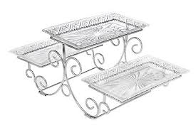 Godinger Silver Art Dublin 3 Tiered Glass Buffet Serving Tray Chrome Plated Platter Stand With Starburst Design Part Buffet Server Diner Decor Chrome Plating