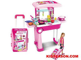 Kidseason Toys Pretend Play Kitchen Play 2 In 1 Kids Travel Trolley Case Lights Up And Sounds Little Chef Kit Pretend Play Kitchen Playset Play Kitchen