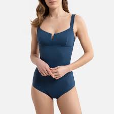 Maillot 1 pièce cesar beaurivage. Notched Neck Swimsuit Dark Blue La Redoute Collections La Redoute
