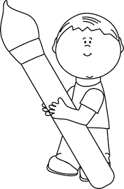 Black And White Boy Holding A Giant Paint Brush Clip Art Black And White Boy Clip Art Art Paint Brushes