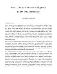 Check spelling or type a new query. Pdf Teori Kritis Dan Varian Paradigmatis Dalam Ilmu Komunikasi
