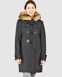 Buy gloverall slim duffle coat in wool with check lining at asos. Duffle Coat Femme Naf Naf Gris A Capuche Avec Fourrure Naf Naf Mode El Corte Ingles