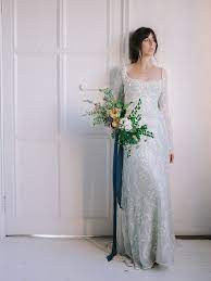 Long Sleeved Wedding Dress In Pale Green Embroidered Silk Embroidered Wedding Dress Pretty Wedding Dresses Wedding Dresses