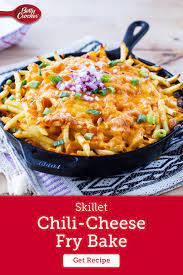 Skillet Chili Cheese Fry Bake Recipe Baked Fries Chili Cheese Chili Cheese Fries