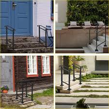Whether your outdoor steps are concrete or wood, providing a handrail adds safety and may be required by your local codes. Buy Vevor Fit 1 Or 2 Steps Outdoor Stair Railing Wrought Iron Handrail Adjustable Front Porch Hand Railings Black Transitional Hand Rail For Concrete Steps Or Wooden Stairs With Installation Kit Online