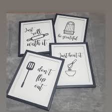 set of 4 kitchen wall decor in black
