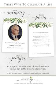 A Printable Greenery Funeral Memory Or Prayer Card Template Features Original Watercolors For An Upli Funeral Prayers Memorial Cards For Funeral Memorial Cards