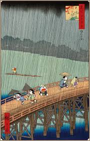 doraemon e nobita nobi attraversano il ponte shin ōhashi nella nuova stampa artistica in stile ukiyo e di collab japan doraemon pittura giapponese artisti