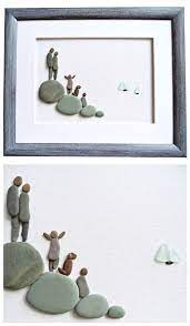 Pebble Art Family Of Five Sea Glass Art Beach Home Decor Family Gifts Framed Wall Art Stone Art Pebble Picture New Home Housewarming Pebble Art Family Pebble Art Pebble Art Diy