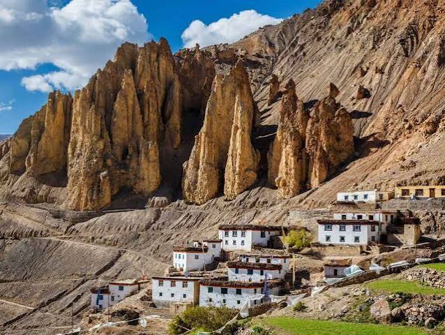Dhankar Monastery built on the isolated summit of a cliff overlooking the Spiti and Pin river valleys
