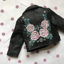 Baby Leather Jacket Floral Hand Painted Kids Faux Leather Etsy Baby Leather Jacket Leather Jacket Style Painted Leather Jacket