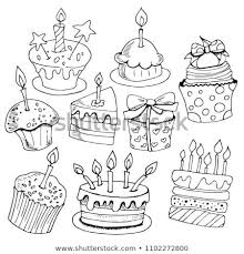 Small Birthday Cake Clipart Black And White Set Of Sketches Baking Birthday Cakes Desserts Black And White On White Background Hand Drawing Styl Cake Drawing Creative Birthday Cards How To Draw Hands