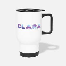 Female Names Blue Neon Clara Travel Mug White Mugs Female Names Dorm Decorations