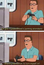 Hank Playing Video Games That Involves Stabbing People King Of The Hill Funny Games Grand Theft Auto