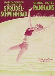 Grand Hotel Panhans Sprudel Schwimmbad 1930 Vintage Werbung Schwimmbader Plakat