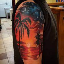 Brandon Heffron On Instagram Started This New Sleeve Today Much More To Come Have A Good Weekend Tropical Sunset Ta Beach Tattoo Sunset Tattoos Tattoos