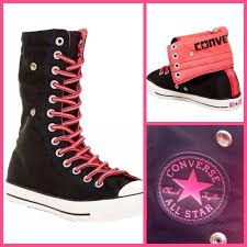 Black And Pink Knee High Converse Converse Fold Down Hi Top Black Neon Pink Sneaker