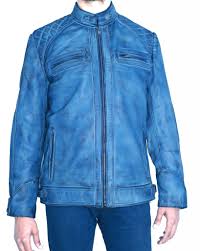 Genuine Leather Light Waxed Sky Blue Jacket Jackets Blue Jacket Leather Jacket Men