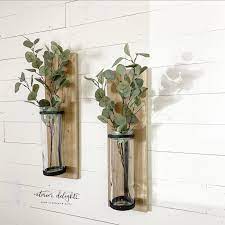 Set Of Two Wall Vases With Two Eucalyptus Branches Glass Wall Vase Wall Vase Glass Wall