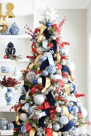 Sophisticated Blue And Red Christmas Tree Citrineliving