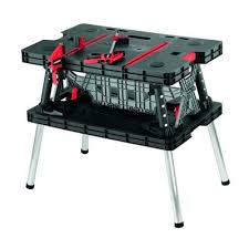 Help Save Space In His Workshop With This Husky Folding Worktable That He Can Pop Up To Work On Then Put Keter Folding Work Table Folding Workbench Work Table