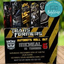Greeting cards & invitations └ parties & occasions └ home & garden all categories food & drinks antiques art baby books, magazines business cameras cars, bikes, boats clothing, shoes. Editable Transformers Party Invites Instant Download Bobotemp