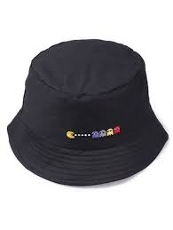 Embroidered Pacman Pattern Bucket Hat Bucket Hat Fashion Hat Fashion Cute Hats