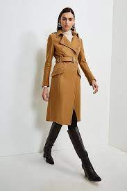 Cut from luxury italian wool, this coat, with its glamorous detachable fur collar and quilted self tie belt, is an instant forever piece. Italian Wool Blend Trench Coat Karen Millen